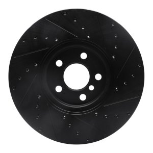 Mini Cooper Clubman Brake Rotor (1) - Front Left - R1 Concepts - Drilled & Slotted - Black - `15-`19